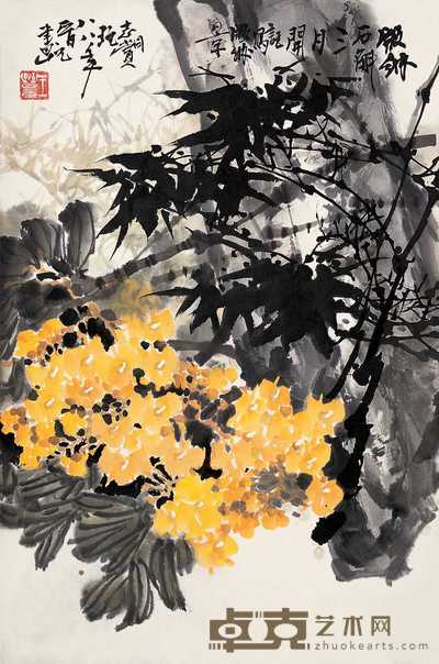 王晋元 1988年作 版纳石斛三月开 立轴 69×45.5cm